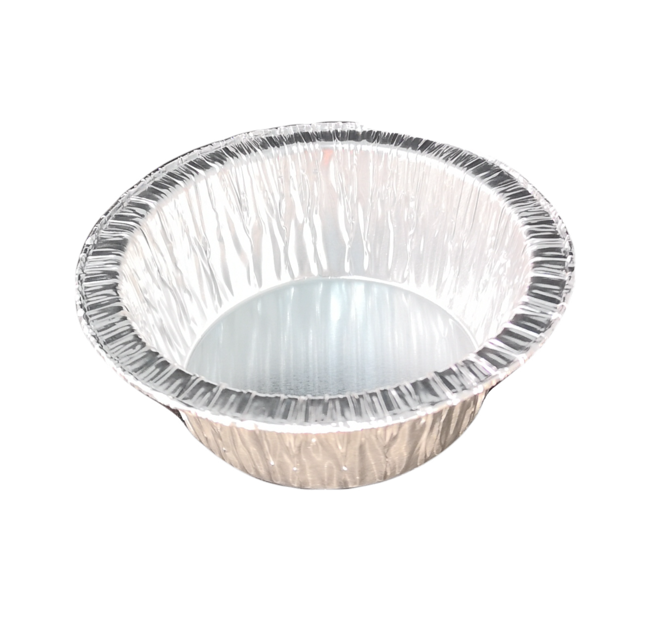 Aluminum foil pie plate on a white background