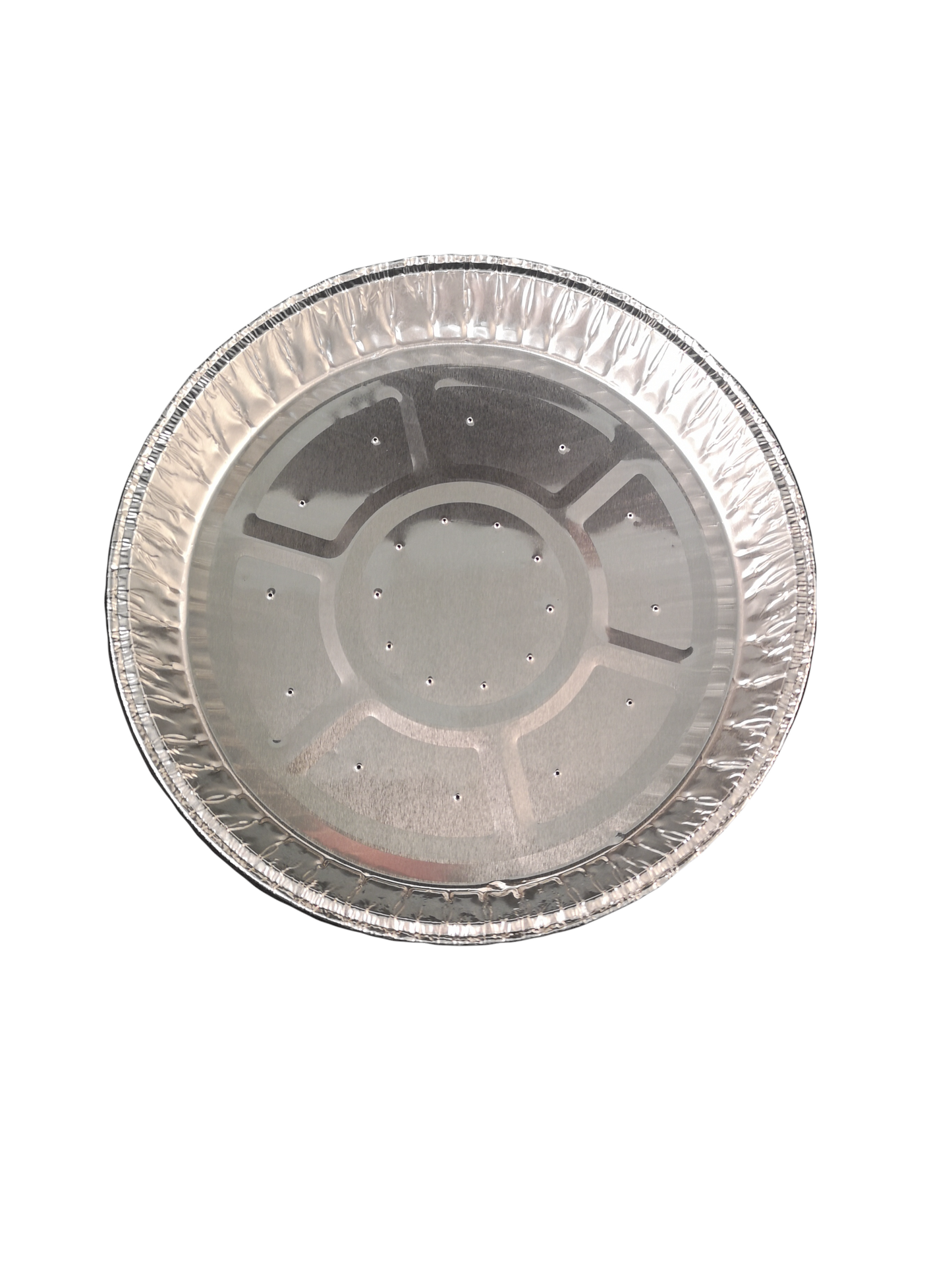 Aluminum foil pie pan on a white background