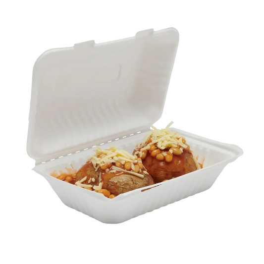 9 x 6" Bagasse Takeaway Lunch Box – Compostable