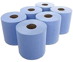 Blue jumbo centrefeed paper roll, 2 ply, 150 metre roll, supplied in a case of 6, suitable for catering, food preparation and industrial cleaning environments.