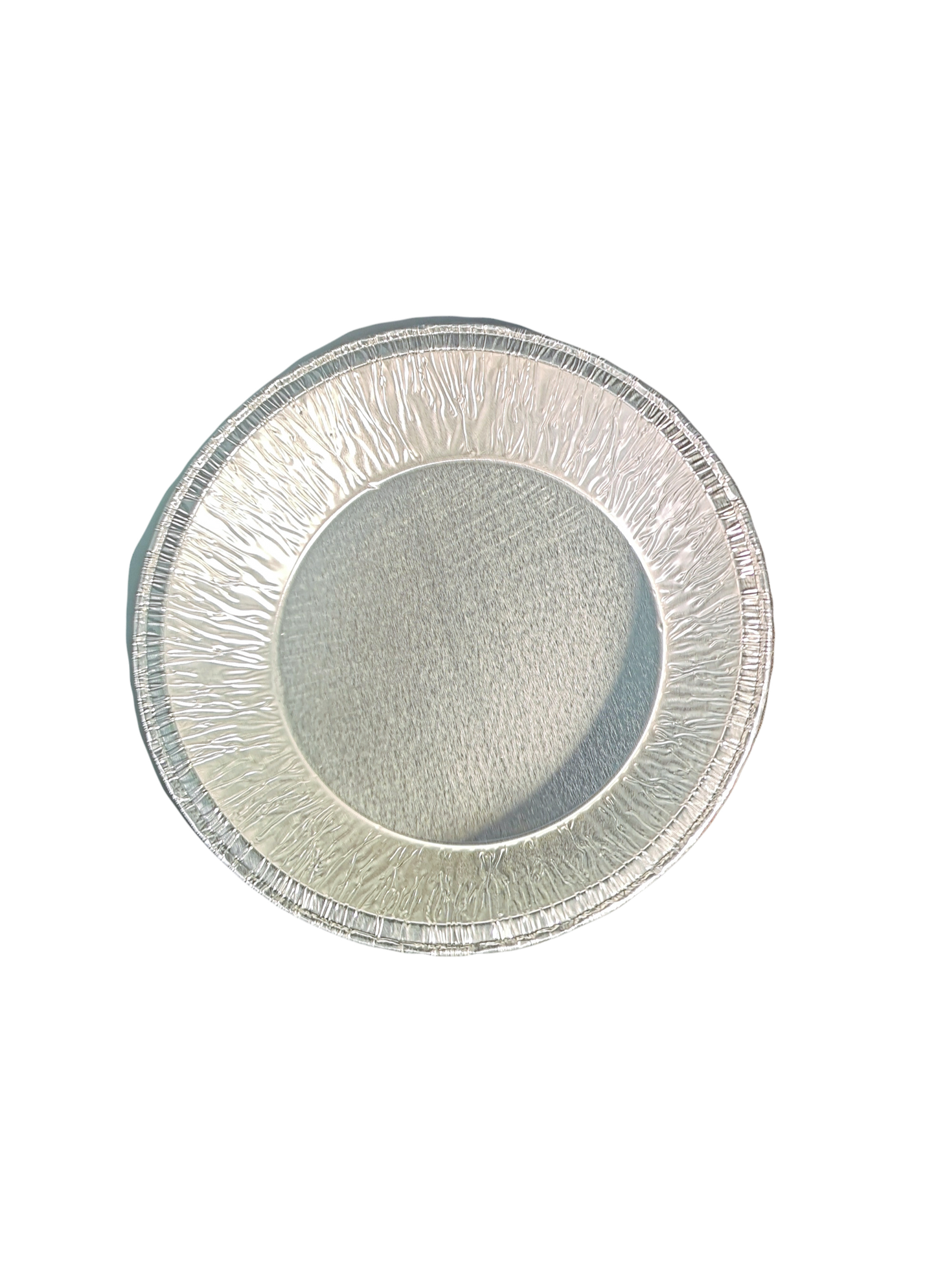Round metallic silver plate on a white background