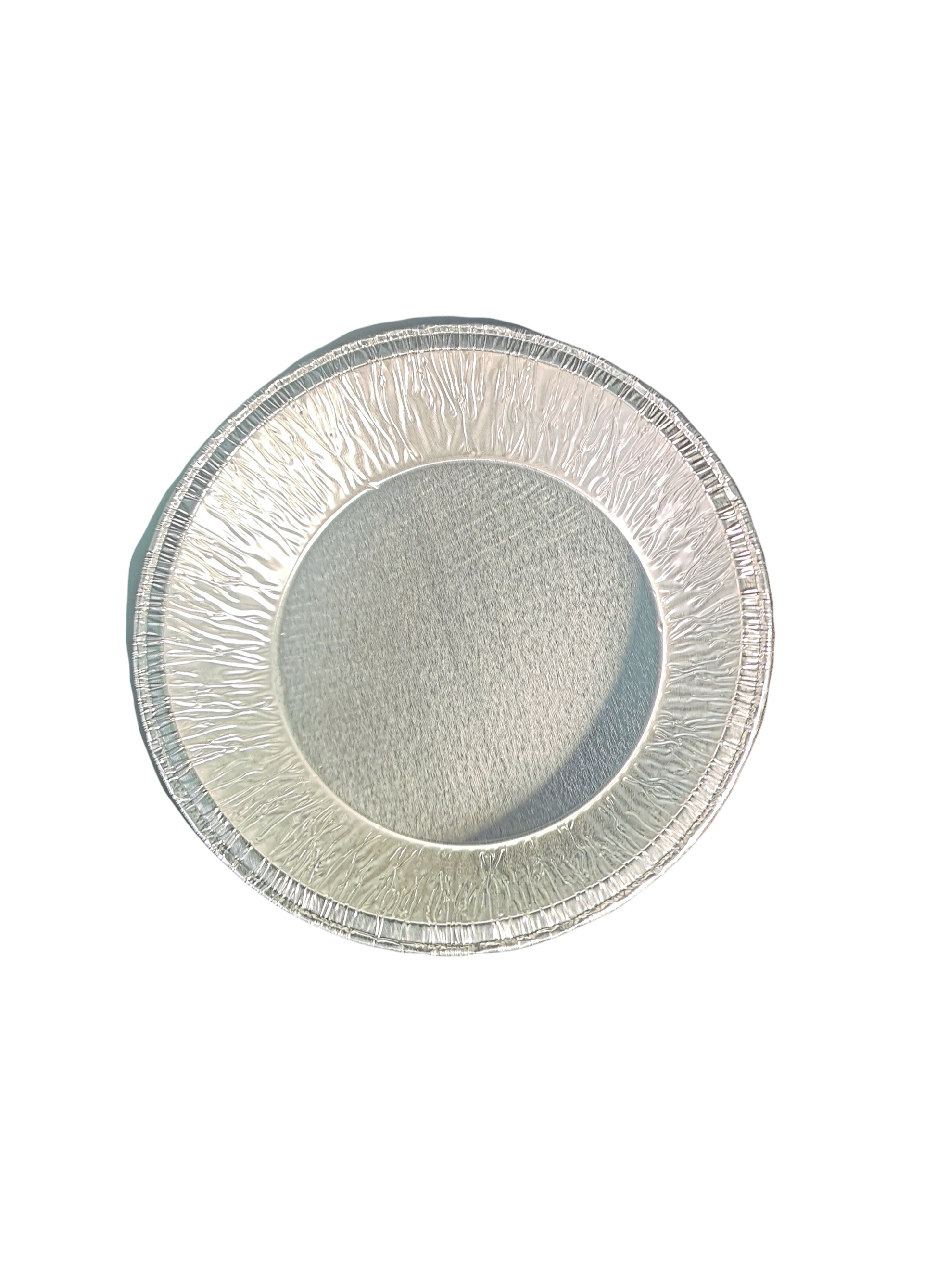 Round metallic silver plate on a white background