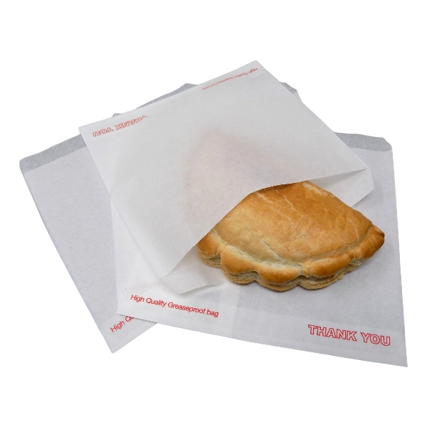 “Greaseproof paper bags in 7x7, 8.5x8.5, and 10x10 inches, grease-resistant and disposable for sandwiches, pastries, and takeaway foods”