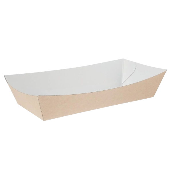 Paper boat with a white top and beige bottom on a white background