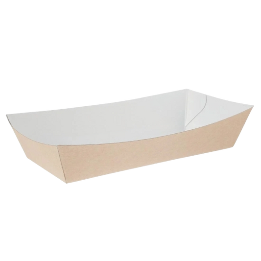 Paper boat with a white top and beige bottom on a white background