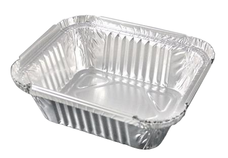 Aluminum foil food container on a white background