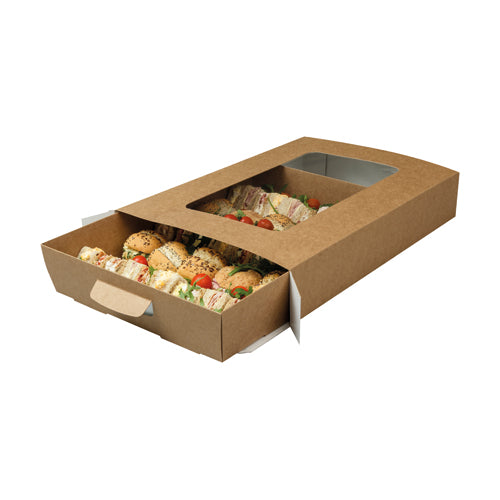 “Afternoon tea platter box with insert, food-safe cardboard, ideal for pastries, sandwiches, cupcakes, and dessert assortments”
