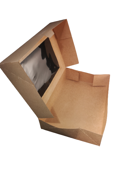 “Small afternoon tea box with clear window, food-safe cardboard, perfect for pastries, cupcakes, chocolates, and desserts”