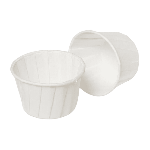 Two white ramekins on a white background