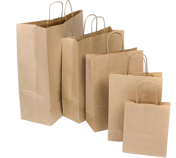 Twist handle brown paper carrier bag made from strong kraft paper, eco-friendly and recyclable