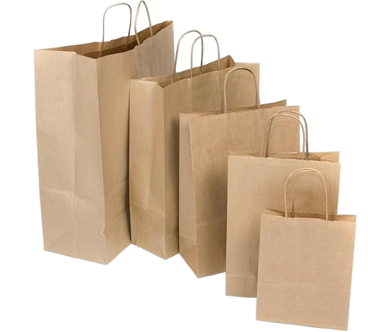 Twist handle brown paper carrier bag made from strong kraft paper, eco-friendly and recyclable